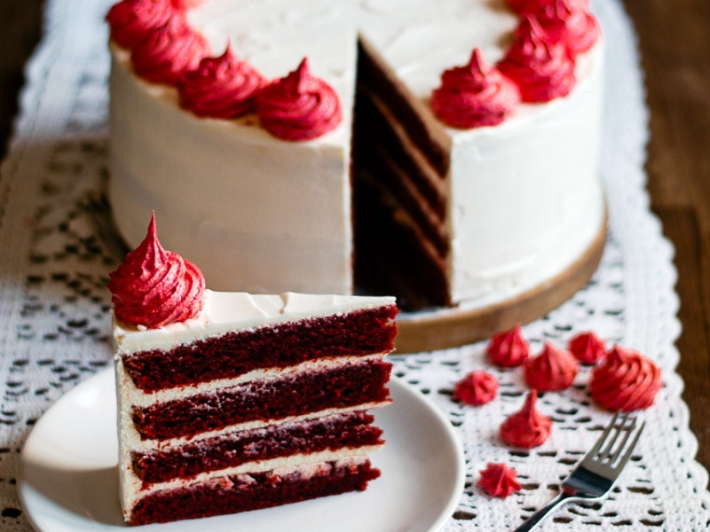 slice of red velvet cake