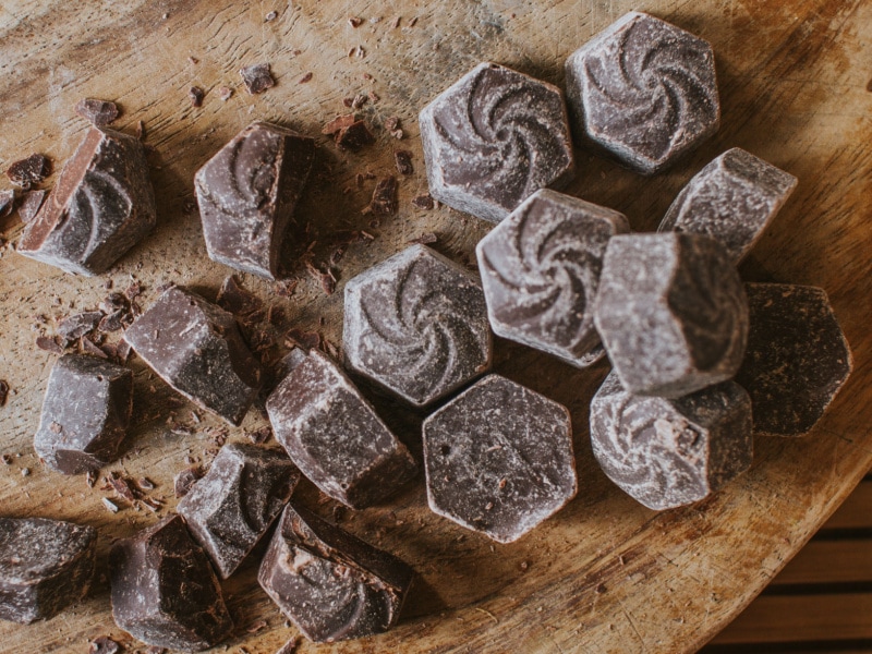 Semi-Sweet Chocolates on a Wooden Cutting Board