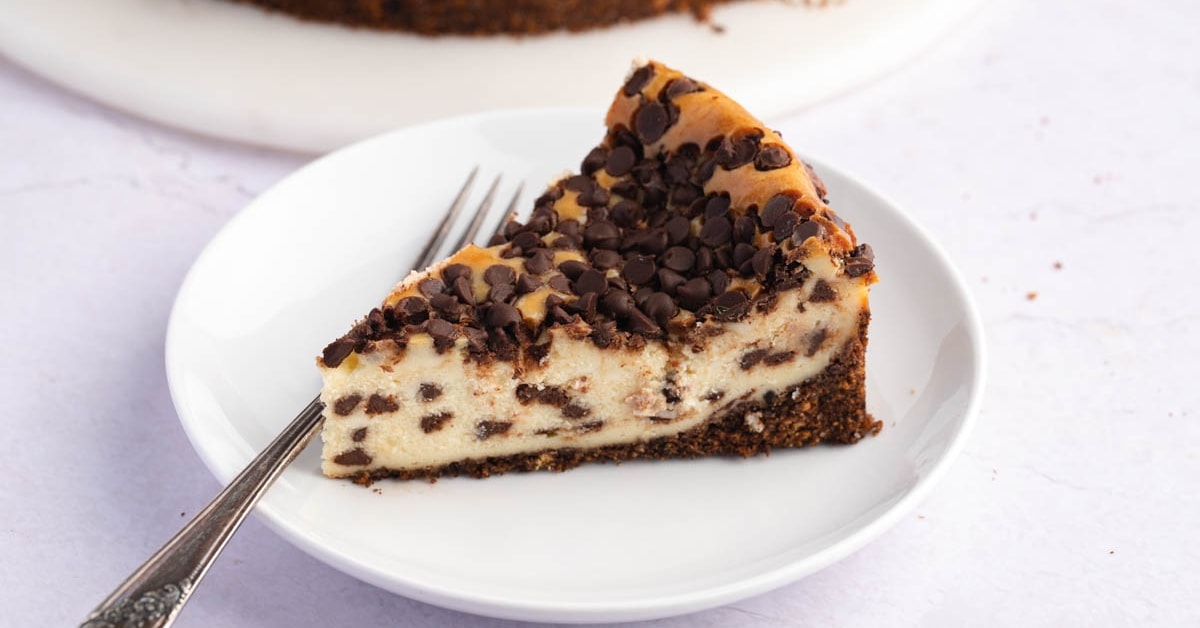 Sliced Homemade Chocolate Chips Cheesecake