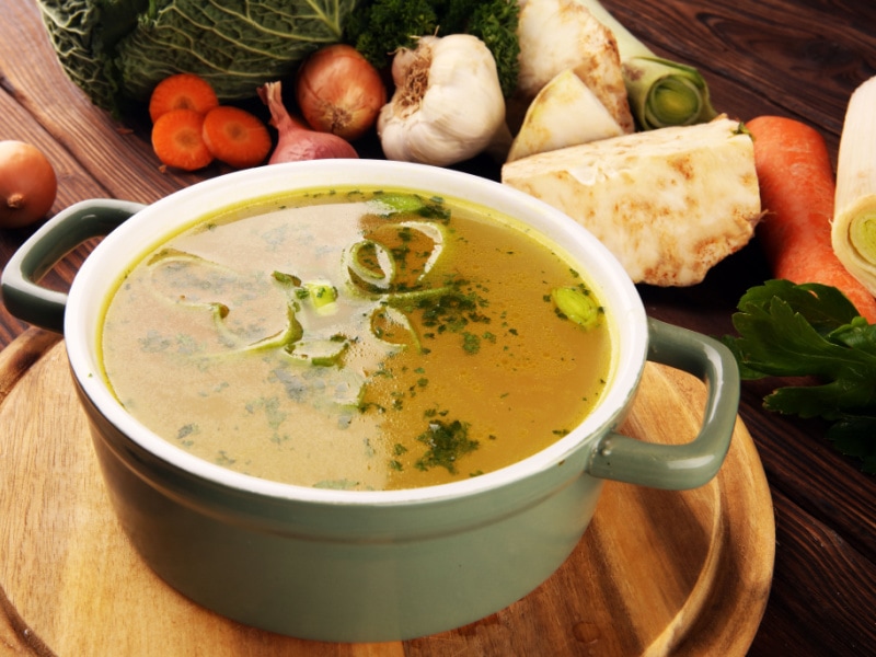 Vegetable Stock on a Ceramic Pot