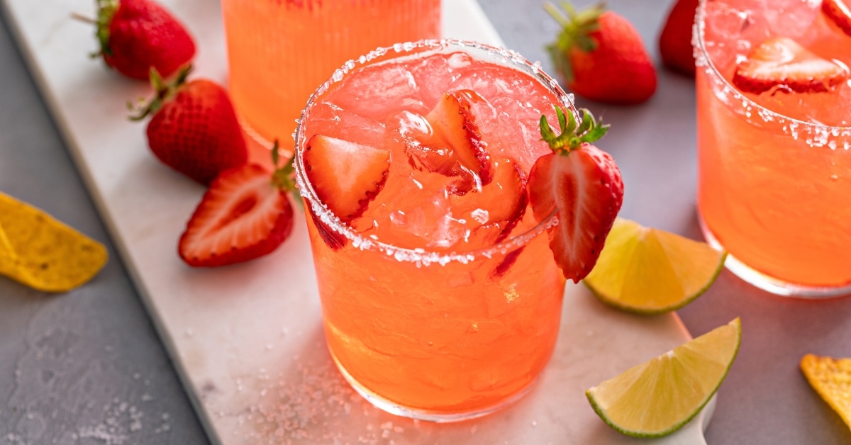 Boozy Refreshing Strawberry Margarita with Lime and Crushed Ice