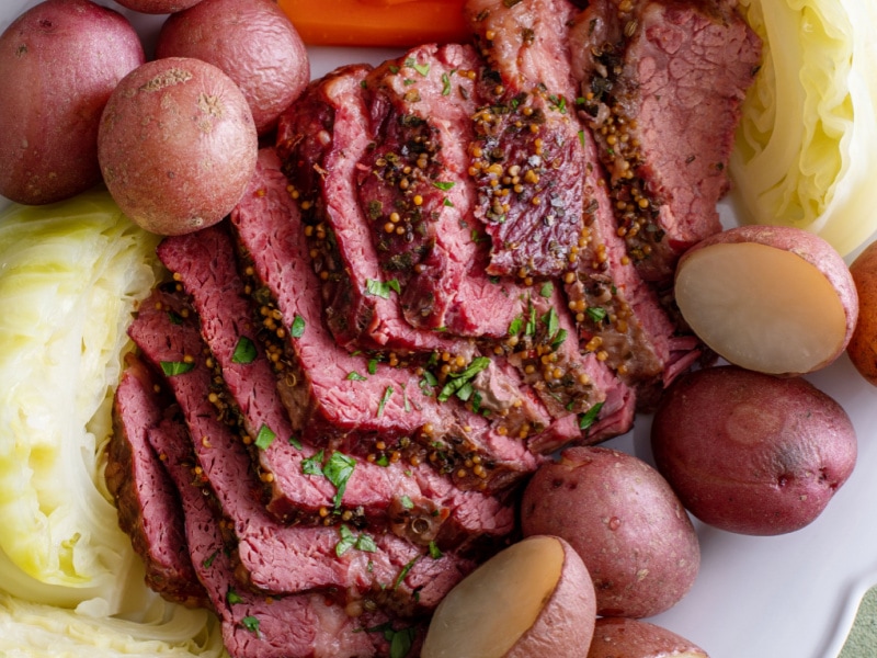 Corned Beef with boiled cabbage and potatoes on the side