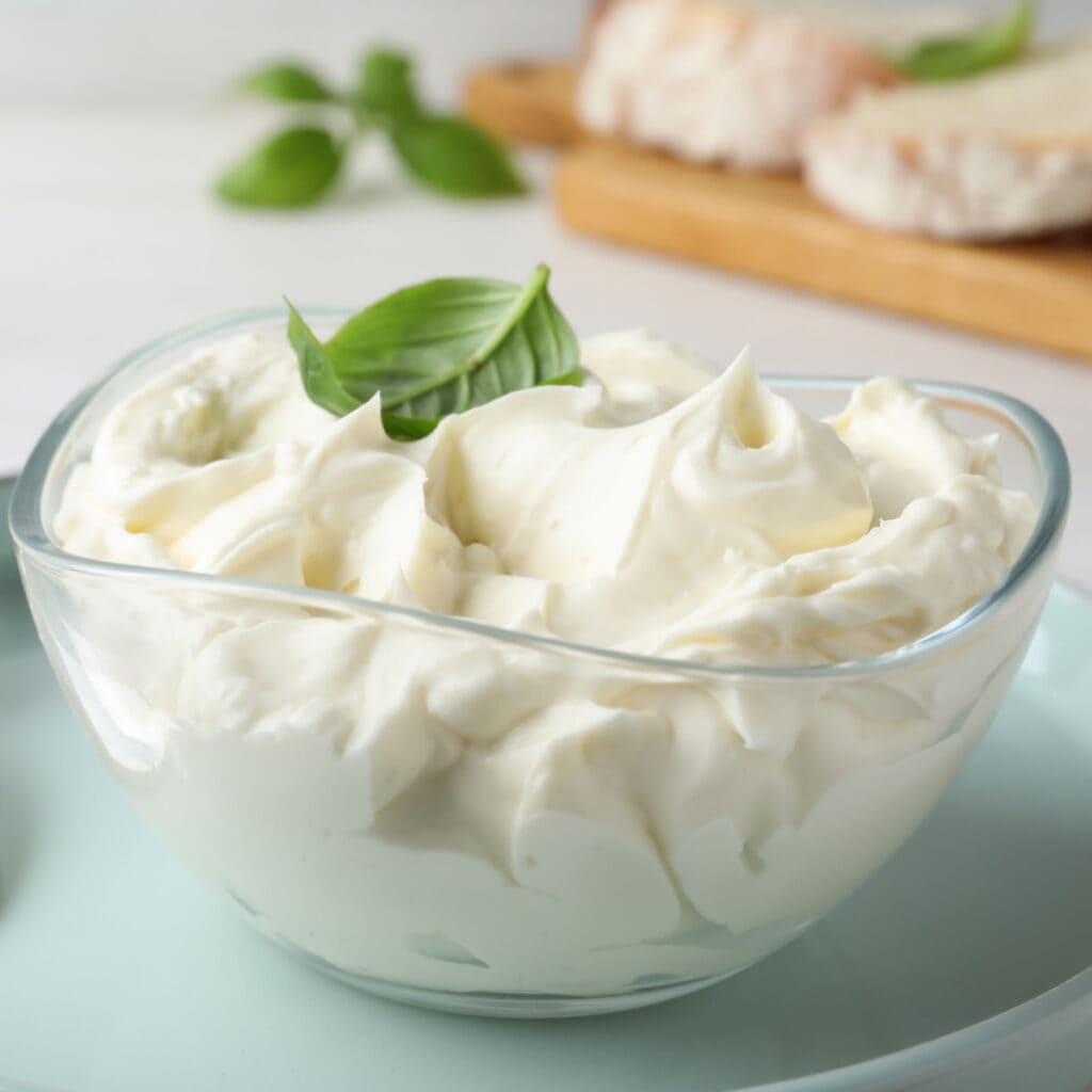 Cream Cheese with Basil on a Clear Glass Bowl