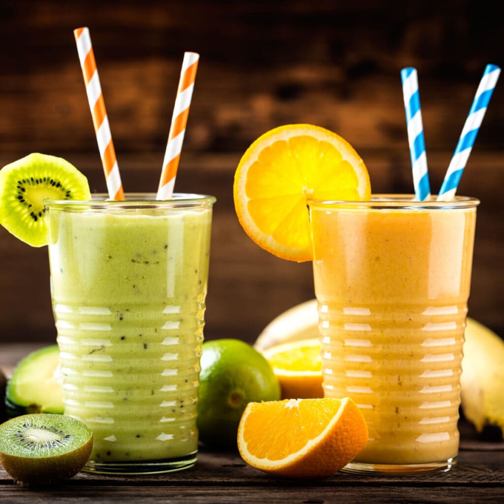 Fruit Smoothies with kiwi and oranges