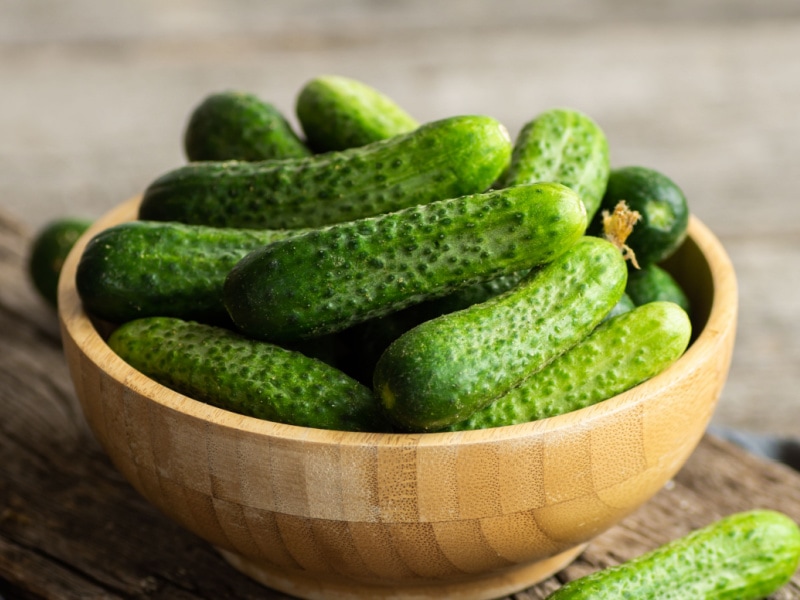 Bunch of Gherkins on a Wooden Table