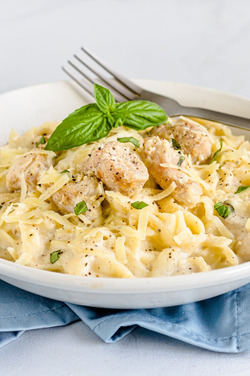 Homemade Creamy Chicken Alfredo with Basil