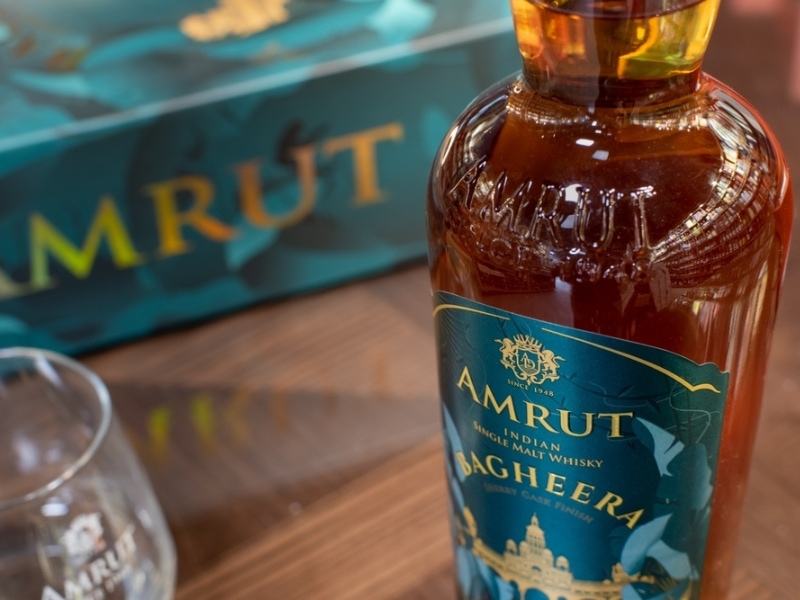 Bottle of Amrut Bagheera Indian single Whiskey