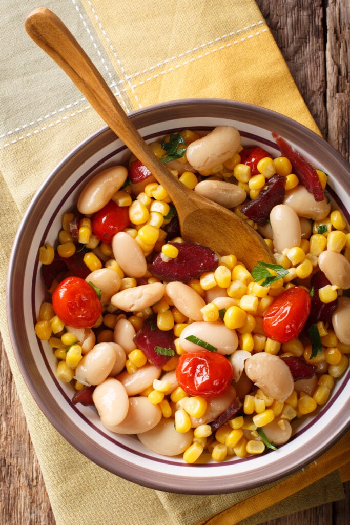 Organic Salad Succotash with Beans and Tomatoes