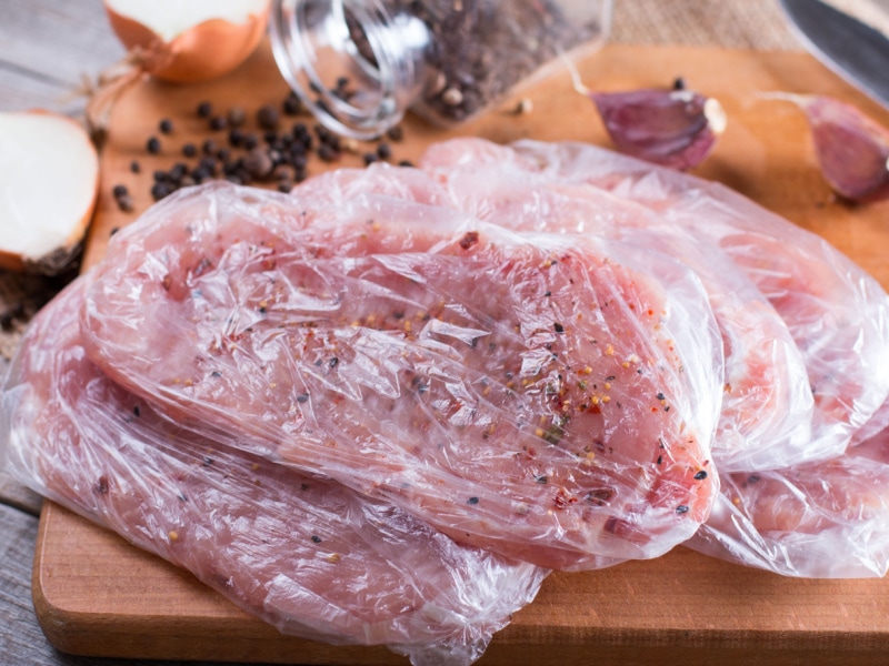 Bunch of Pork Chops in Plastic Bags