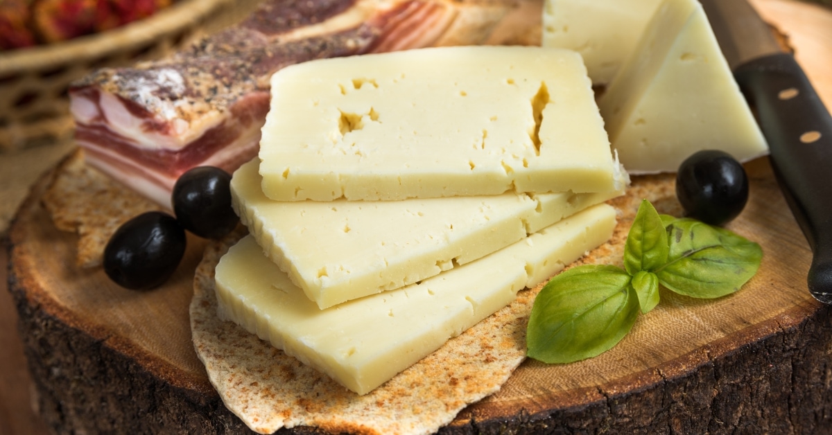 Sliced Italian Homemade Pecorino with Basil