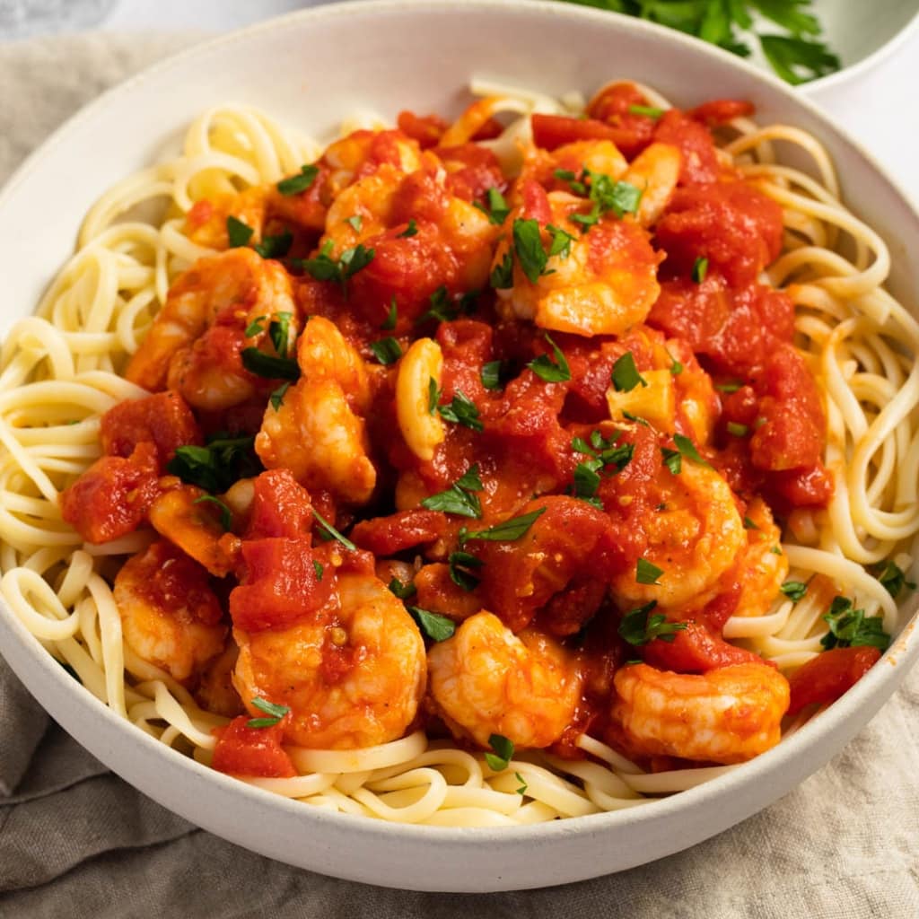 Bowl of Homemade Fra Diavlo Sauce with Tomatoes and Pasta