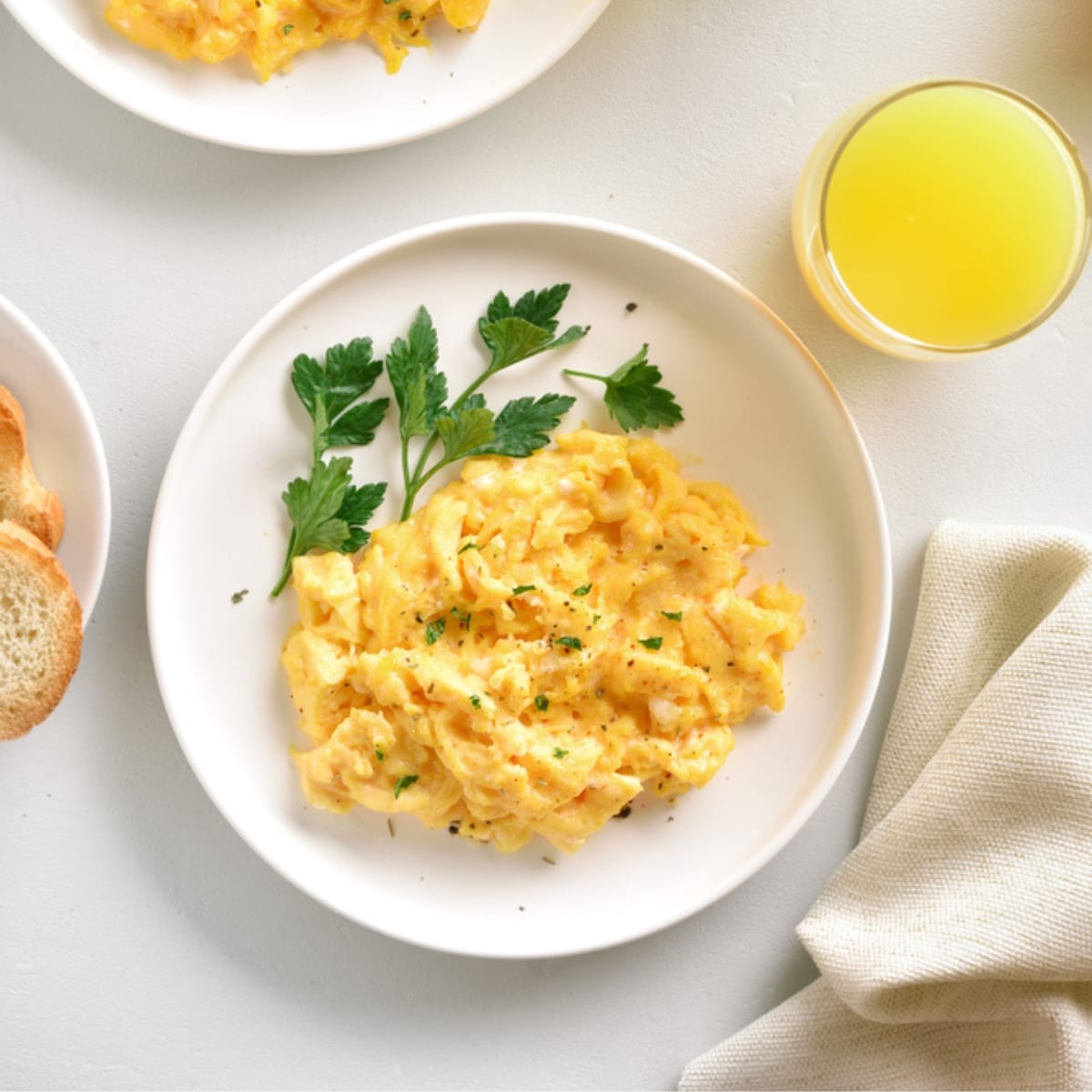 Scrambled Eggs Served on a Round Plate