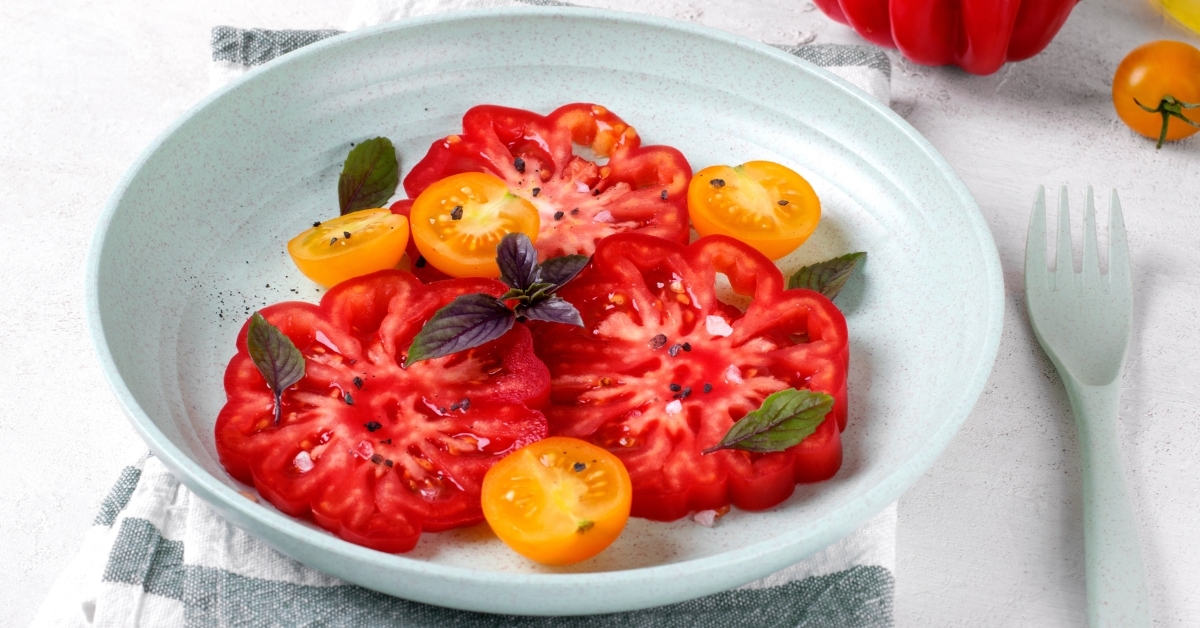 Homemade Beefsteak Tomatoes Salad with Cherry Tomatoes