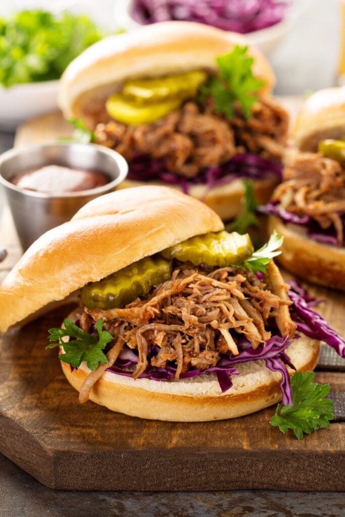 Homemade Pulled Pork with Red Cabbage and Pickles