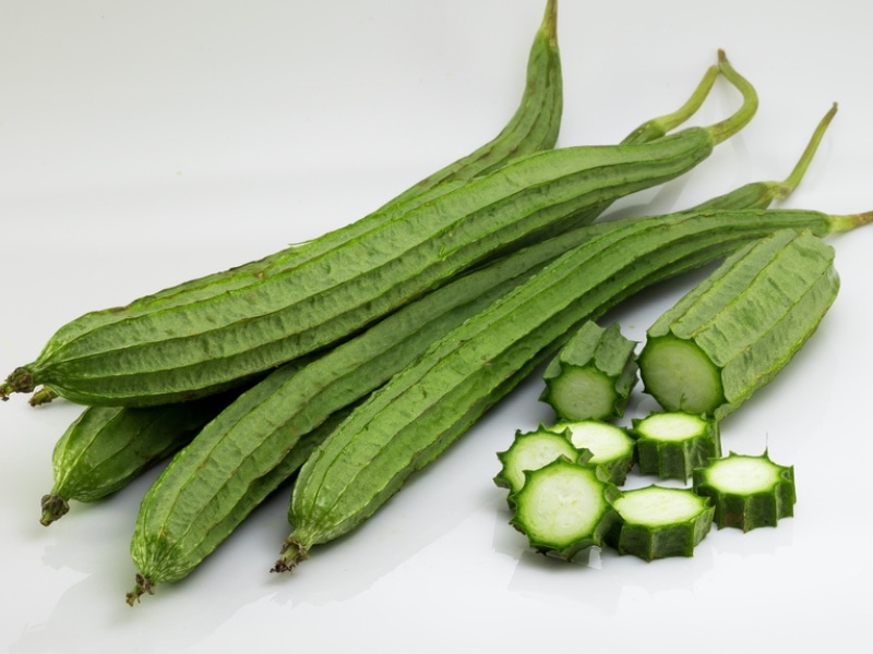 Fresh Whole and Sliced Luffa Squash