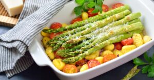 Spring Asparagus Casserole with Tomatoes and Gnocchi