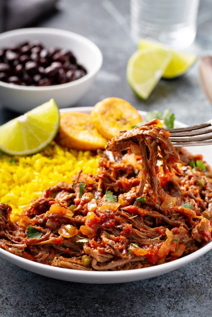 Homemade Ropa Vieja with Shredded Beef and Rice