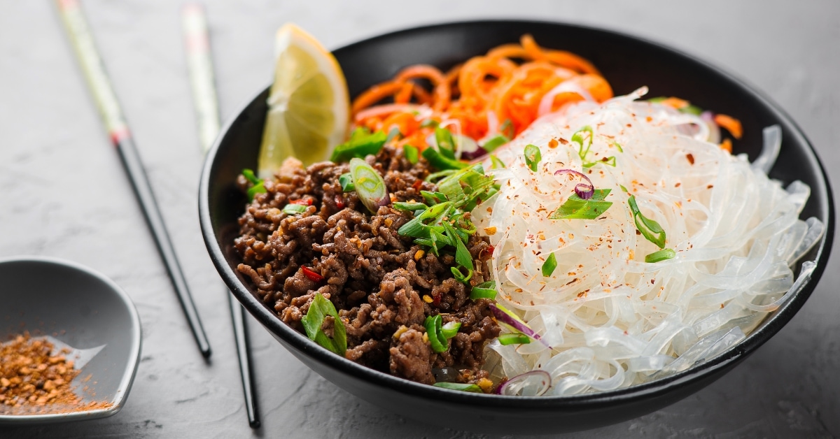 Homemade Glass Noodle Salad with Meat and Carrots