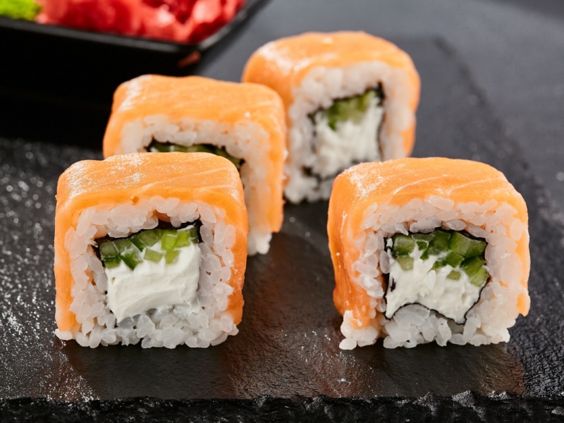Maki Sushi on a Black Stone Table