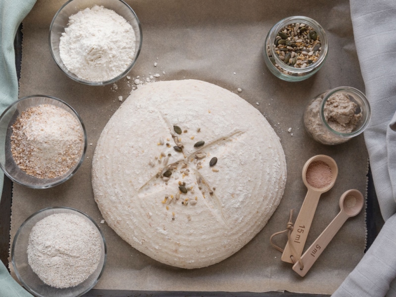 Sourdough and Ingredients on a Table