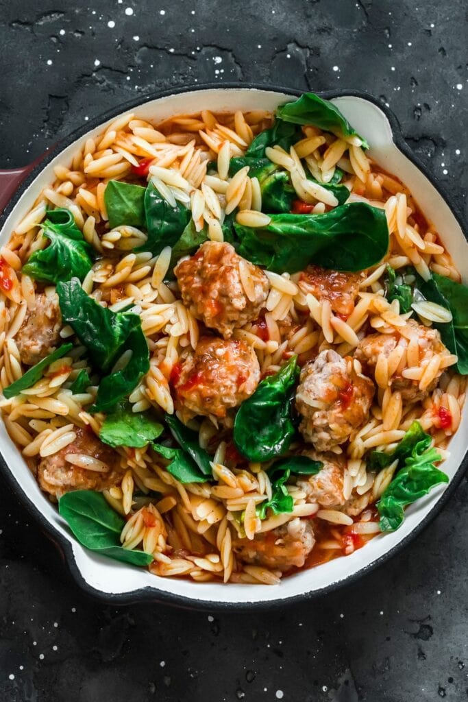 Vegan Orzo Meatballs with Spinach