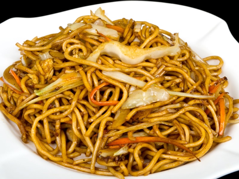 Stir Fry Yaka Mien with Vegetables on a Plate