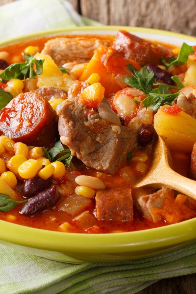 17 Best Salt Pork Recipes featuring Cooked Stew of Beans, Corn, Tomatoes, and Salt Pork