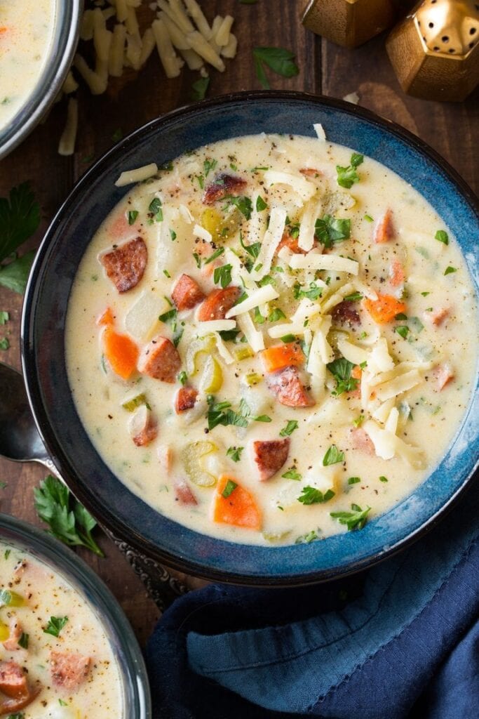 Creamy Potato Sausage and White Cheddar Soup