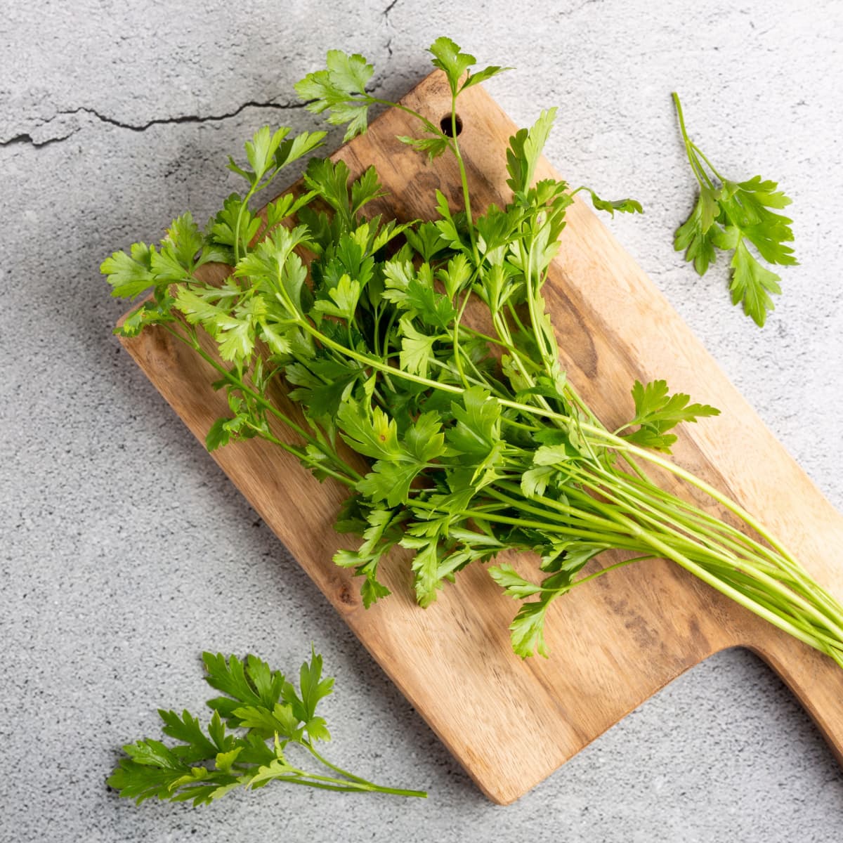 Fresh Parsley on Wooden Chopping Board