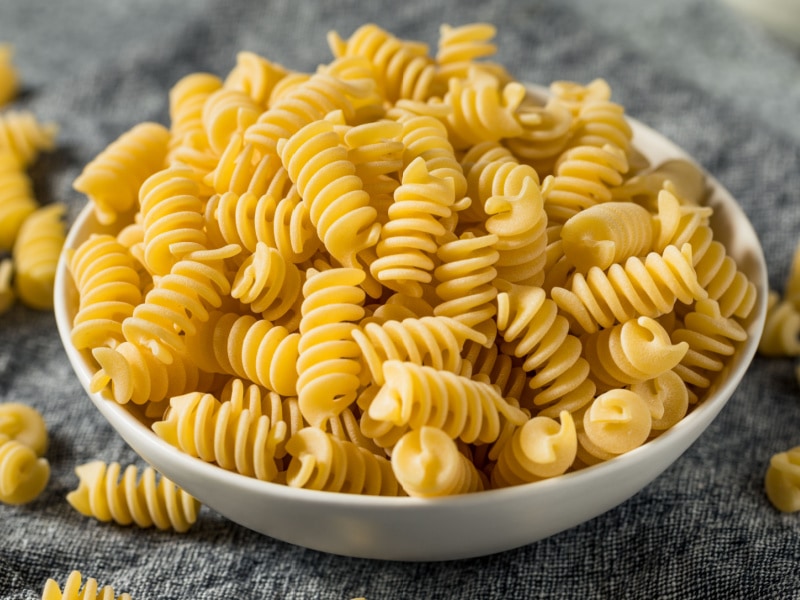 Raw Dry Organic Fusilli Pasta in a Bowl