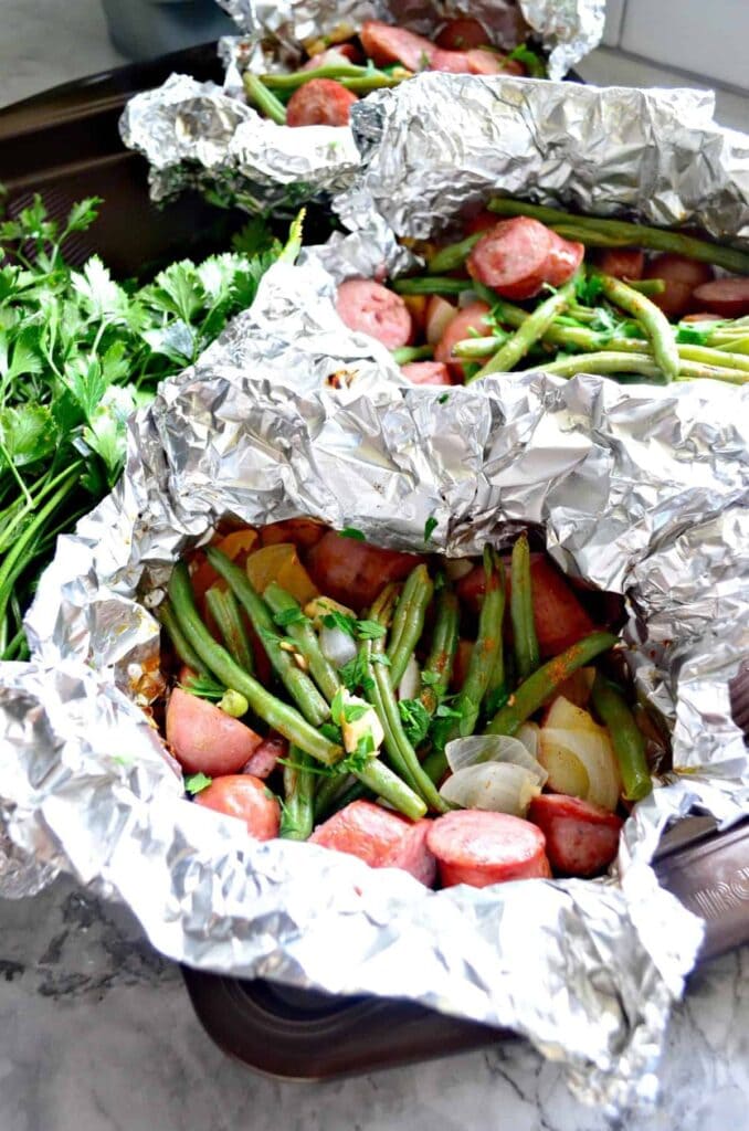 Grilled Kielbasa and Potato Foil Packets 