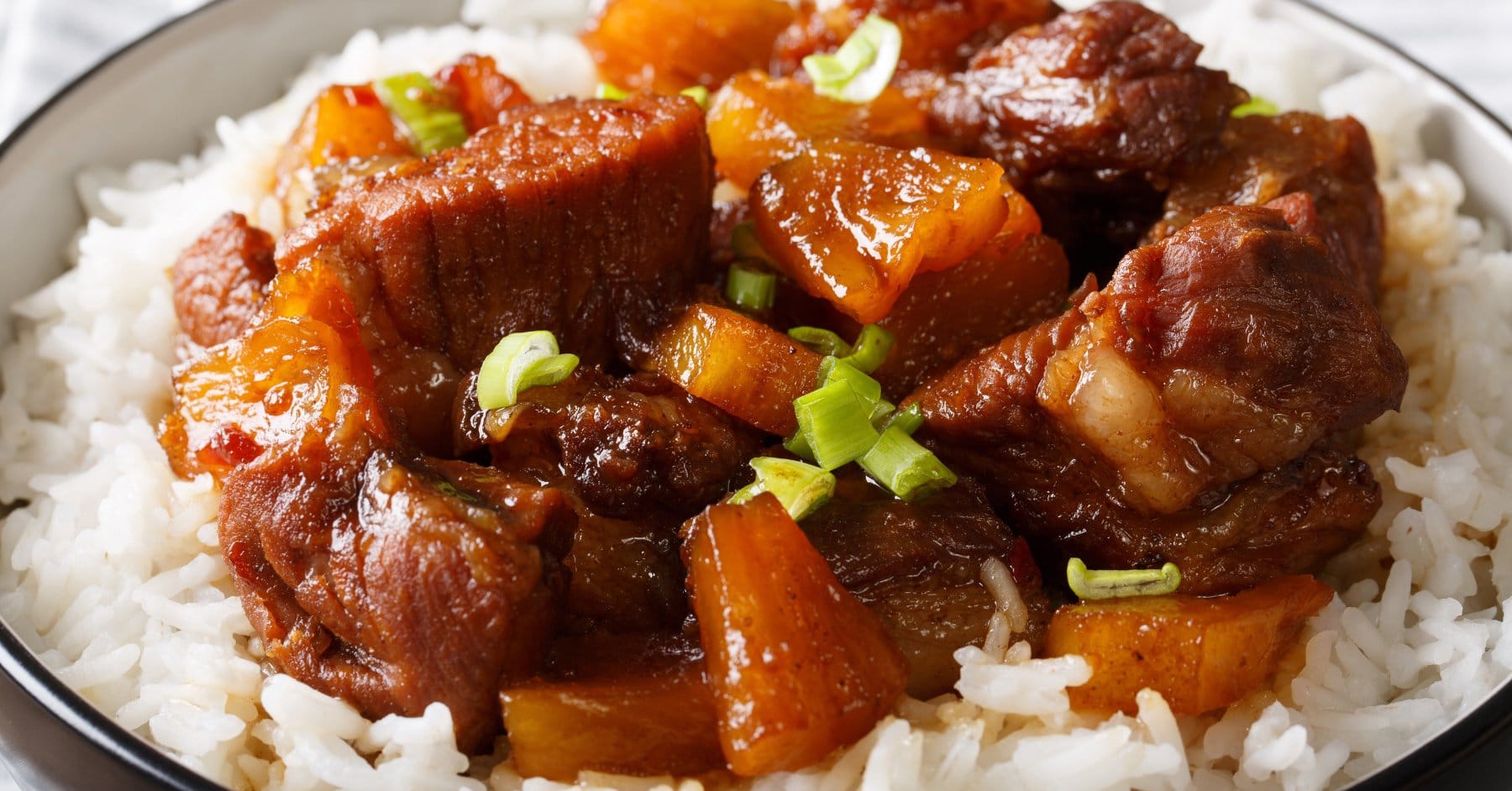 Homemade Filipino Pork Hamonado with Rice and Green Onions