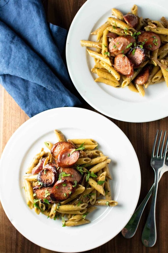 Kielbasa with Creamy Mustard Pasta