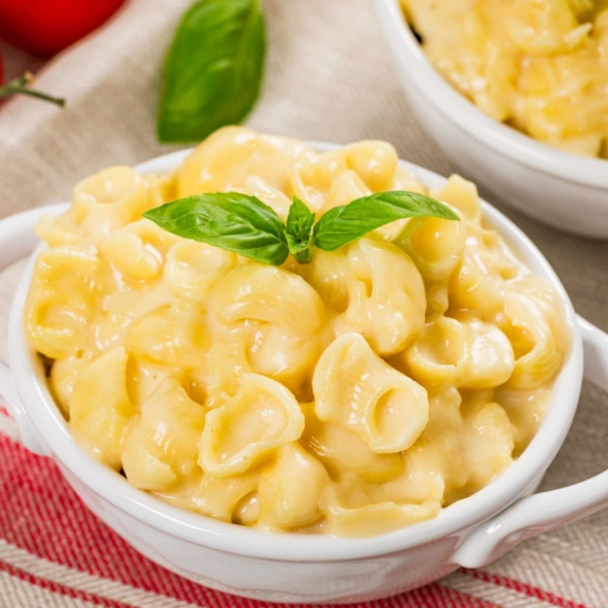 Cheesy Mac and Cheese on a White Ceramic Bowl