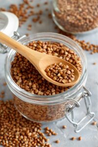 Raw Organic Buckwheat Grains in a Glass Jar