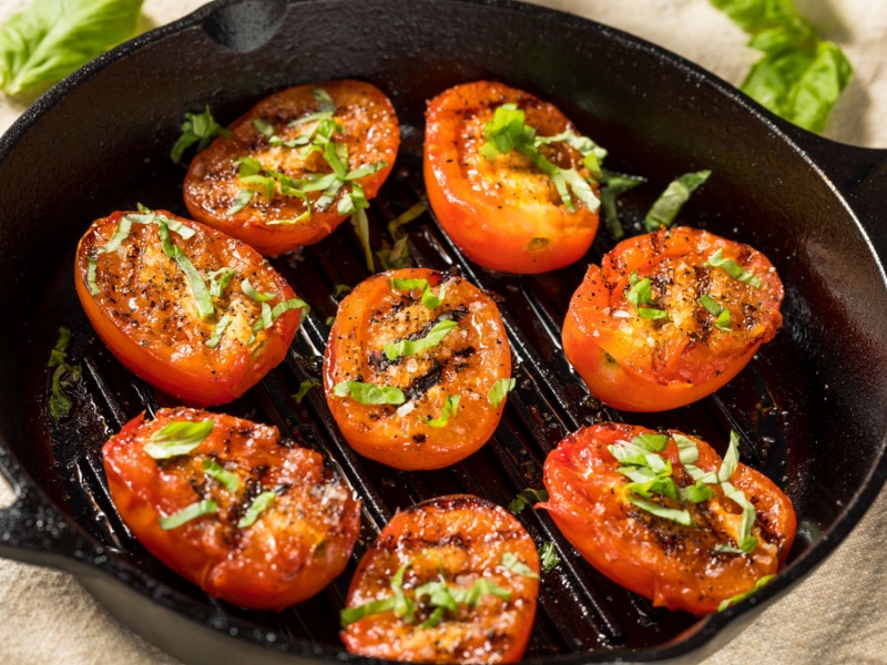 Organic Roasted Red Tomato Appitizer with Salt and Basil