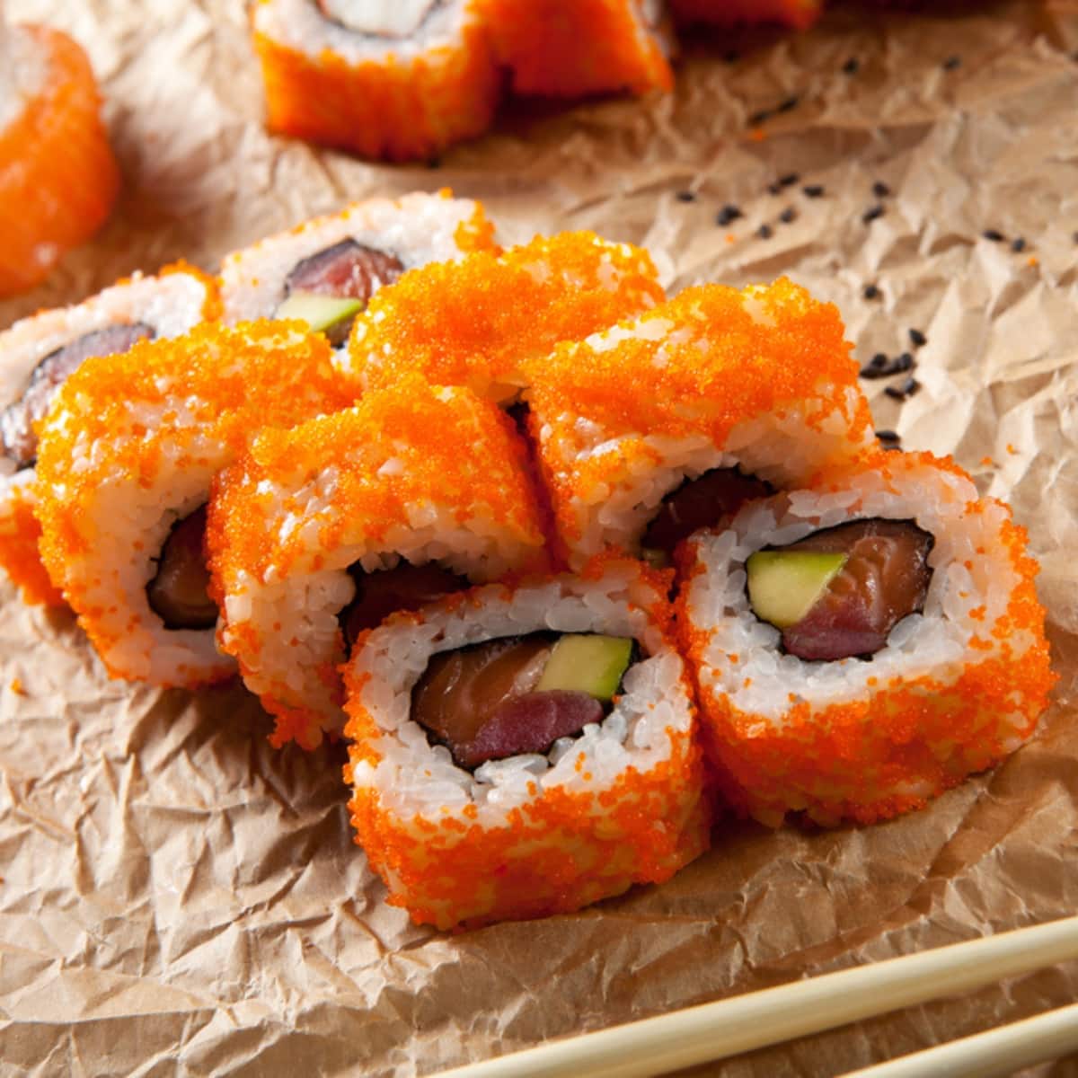 Homemade Sushi With Fresh Masago