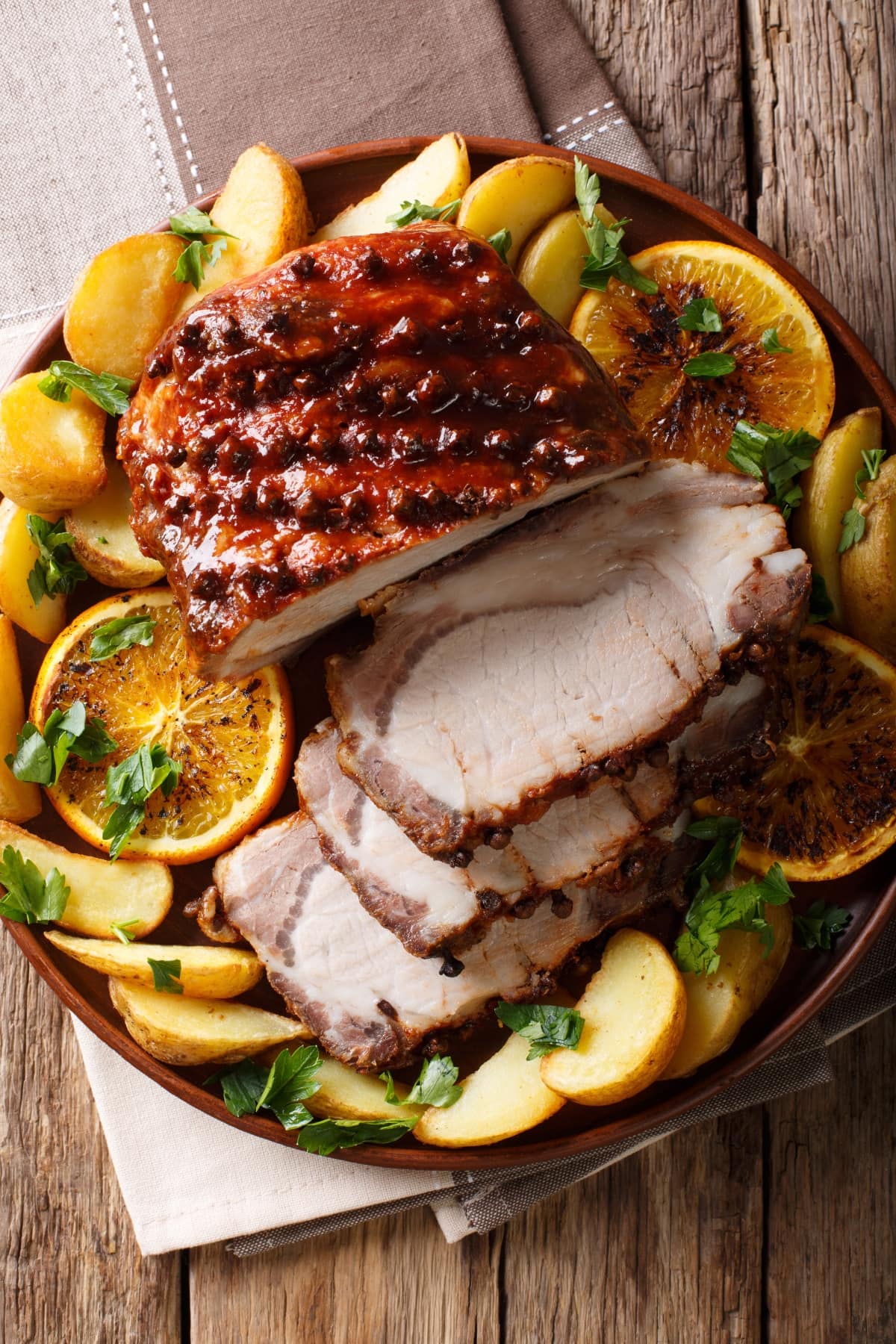 Baked Ham with Orange Marmalade and Roasted Potatoes