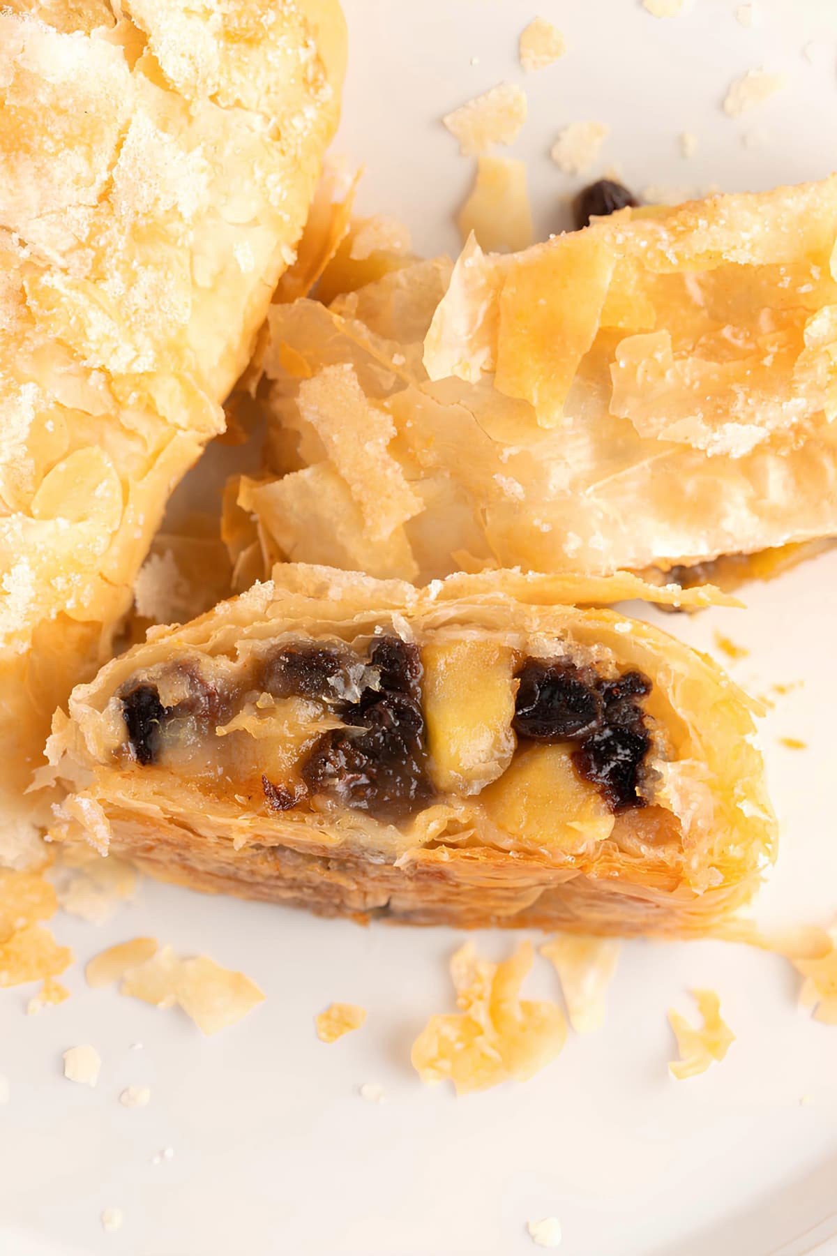 Homemade Apple Strudel with Powdered Sugar Filled with Raisins