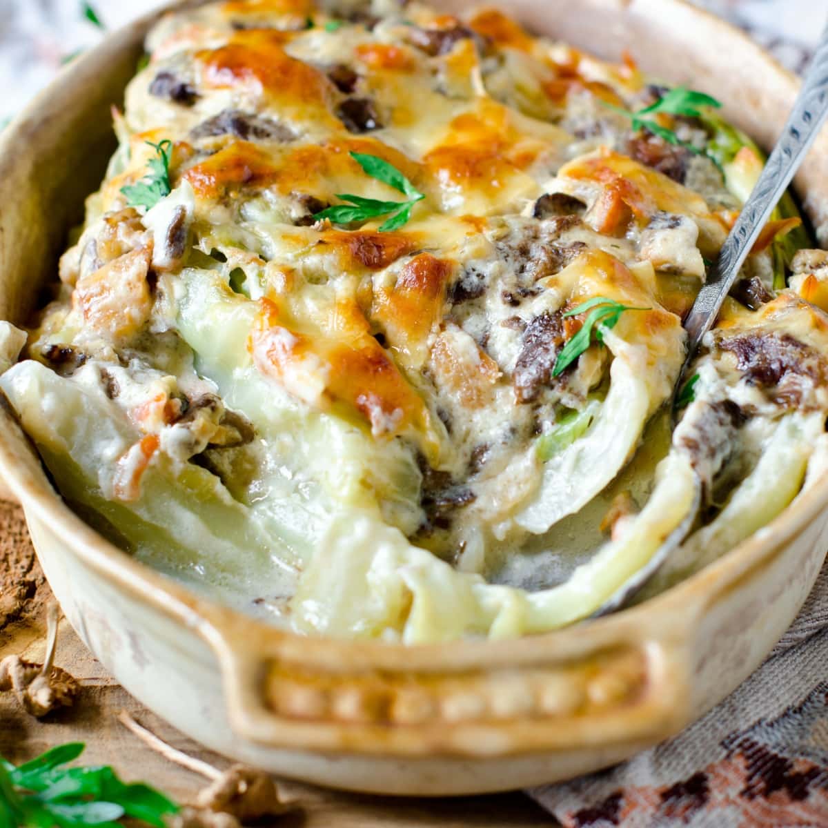 Homemade Cabbage Casserole with Cream of Mushroom Soup and Ground Beef