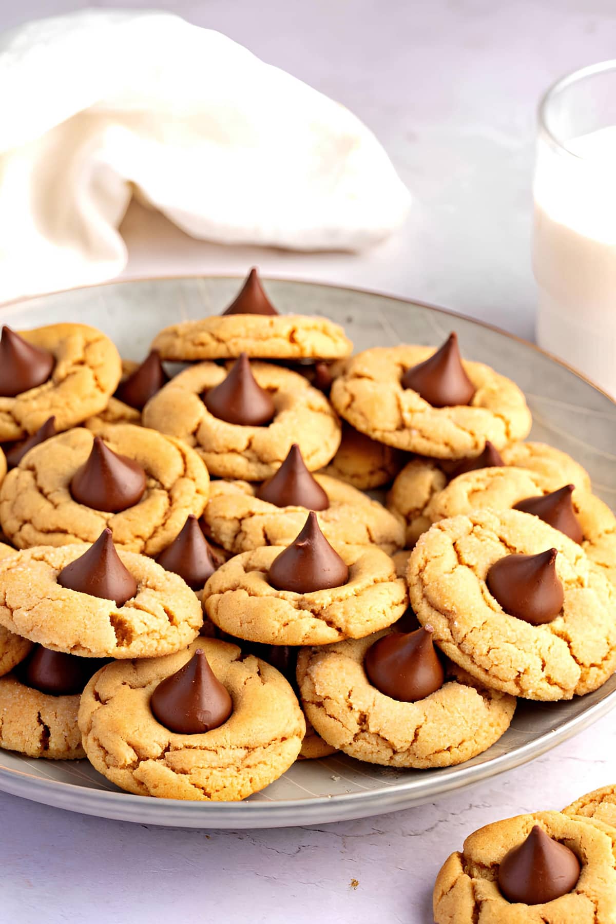 Homemade Peanut Butter Blossoms Served with Milk
