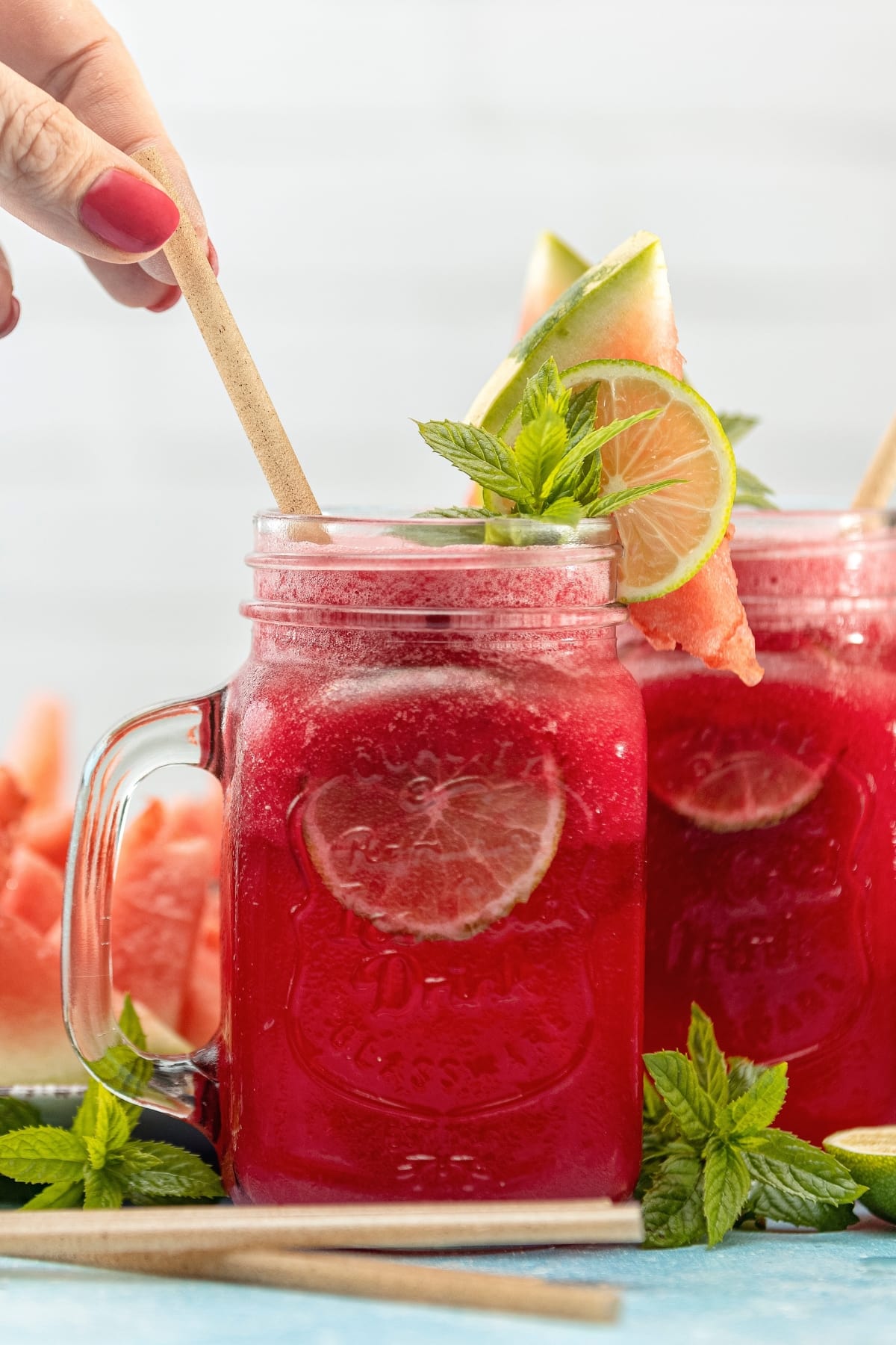 Homemade Watermelon Agua Fresca in a Glass Jar