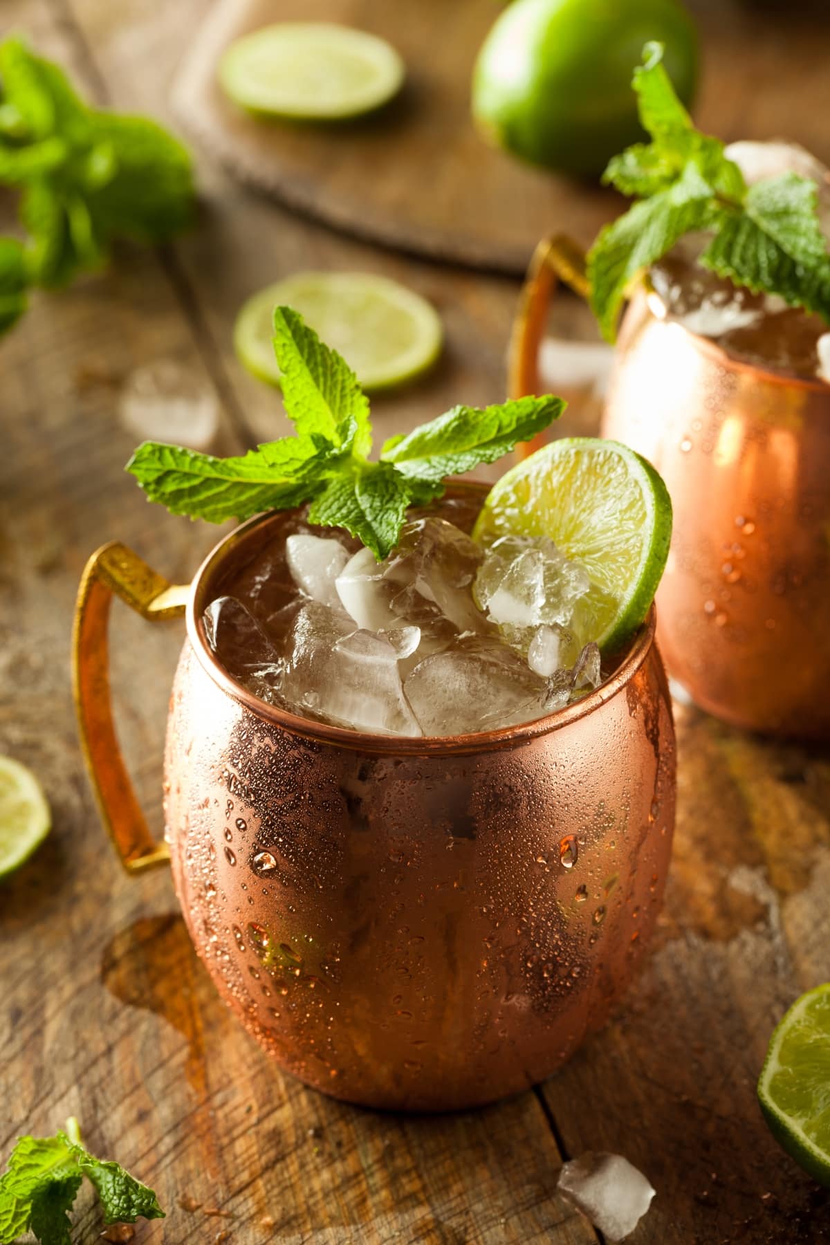 Ice Cold Moscow Mule in a Copper Mug Garnished With Lemon Slice