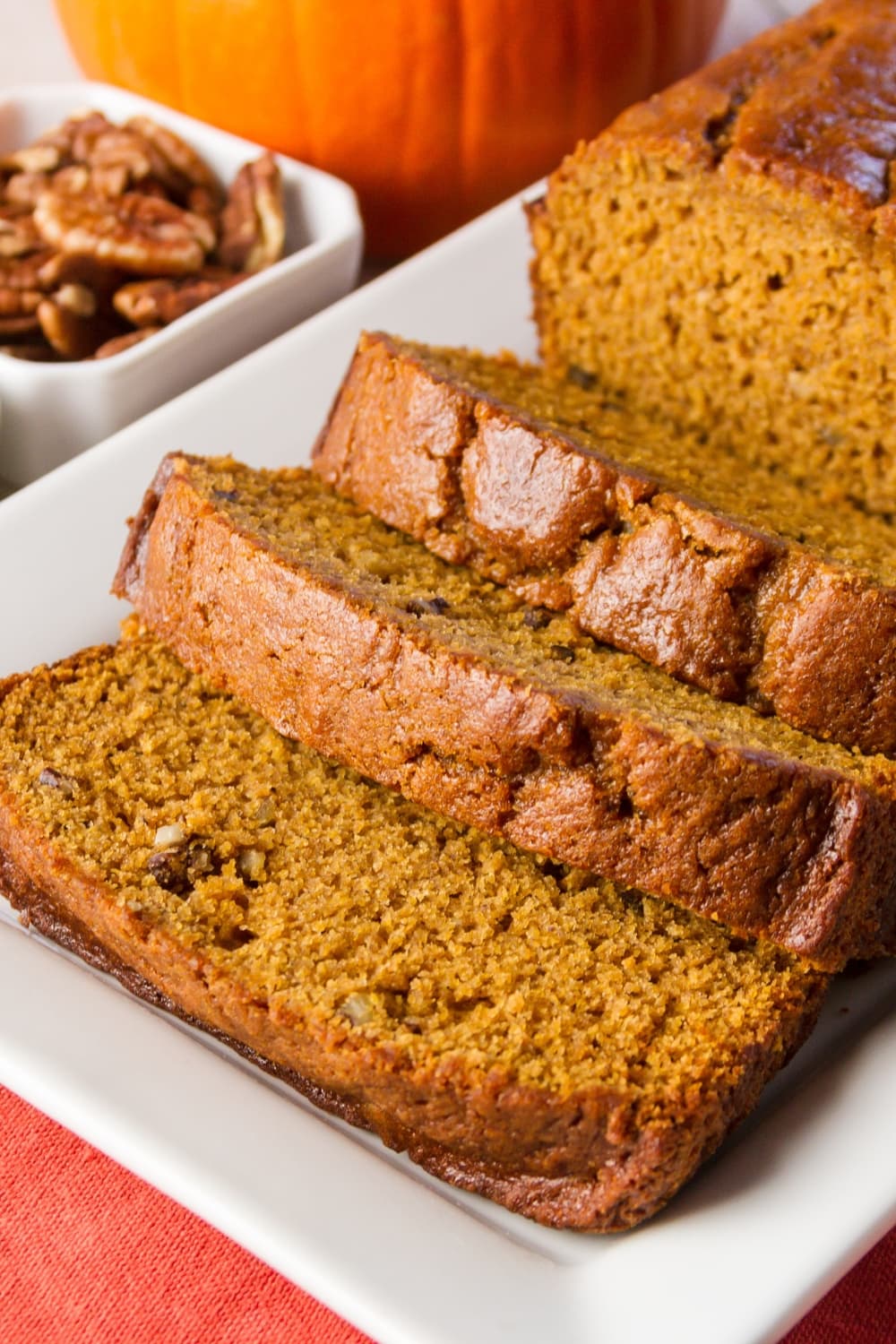 Downeast Maine Pumpkin Bread Sliced on a Plate