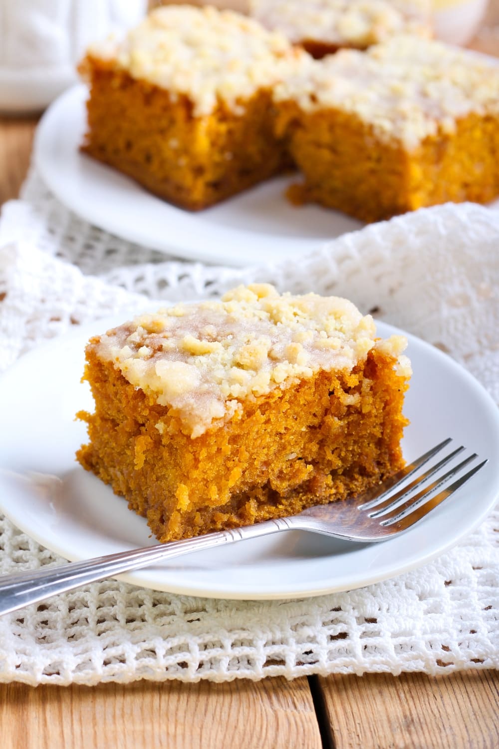 Slice of Pumpkin Coffee Cake in Saucer