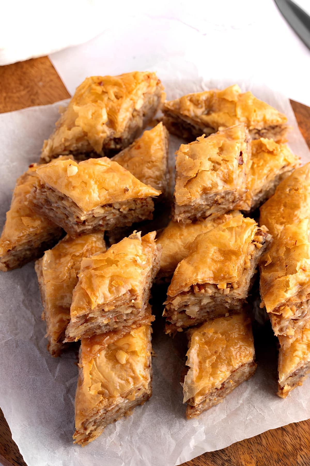 Baklava Slices on Parchment Paper