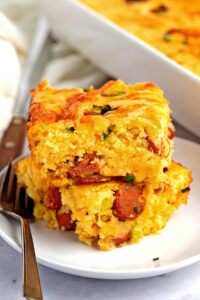 Corn Dog Casserole with Green Onions Stacked