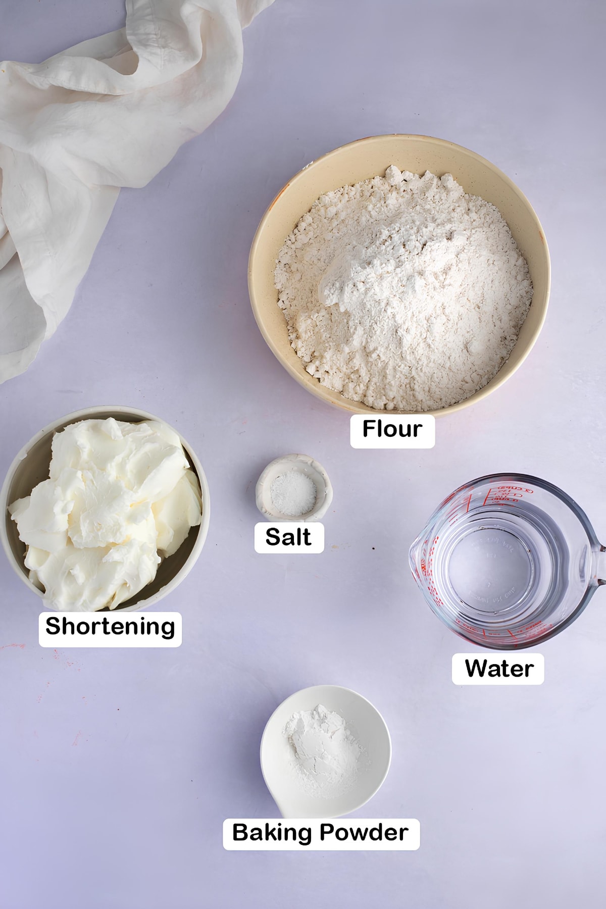 Fry Bread Ingredients - Baking Powder, Shortening, Salt, Water and Flour