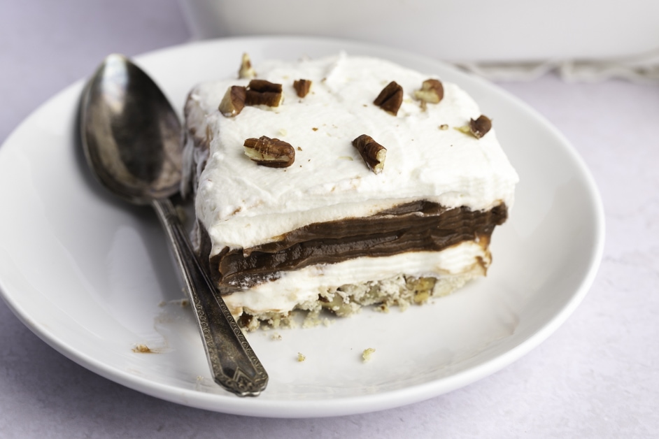 Homemade Silky and Crumbly Chocolate Delight in a White Plate