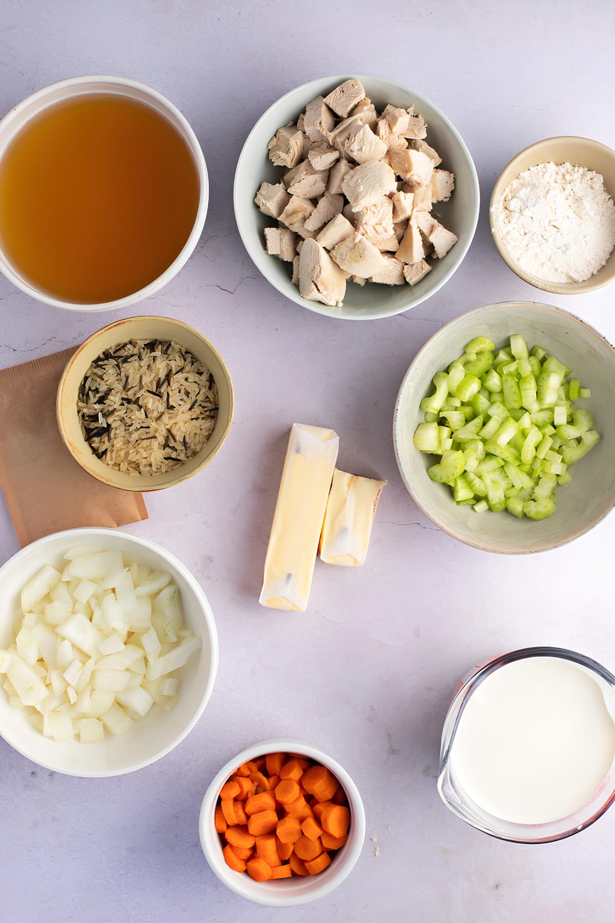 Panera Chicken and Wild Rice Soup Ingredients - Chicken Broth, Chicken Breast, Wild Rice, Ground Black Pepper, Flour, Butter and Carrots